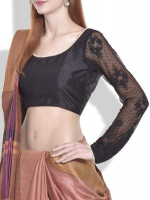 Black Raw Silk Printed Readymade Blouse