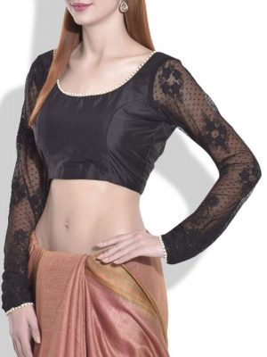 Black Raw Silk Printed Readymade Blouse