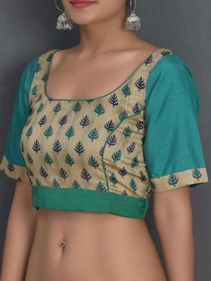 Green Raw Silk Printed Readymade Blouse