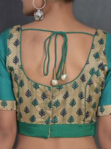 Green Raw Silk Printed Readymade Blouse