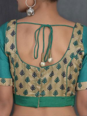 Green Raw Silk Printed Readymade Blouse