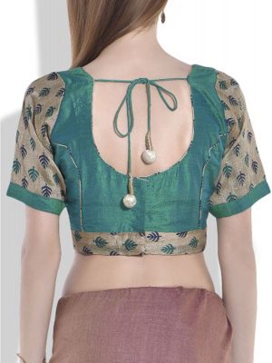 Green Raw Silk Printed Readymade Blouse