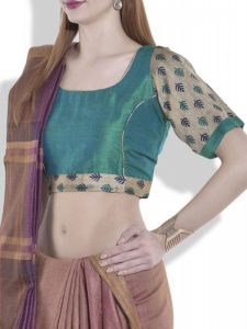 Green Raw Silk Printed Readymade Blouse