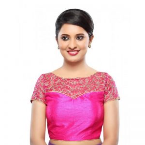 Pink Net Zari Embroidered Readymade Blouse