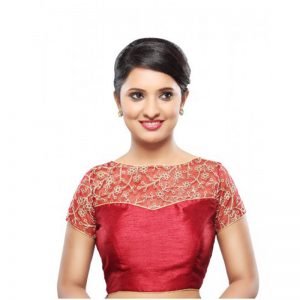 Maroon Net Zari Embroidered Readymade Blouse