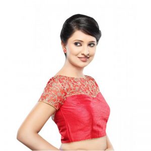 Red Net Zari Embroidered Readymade Blouse