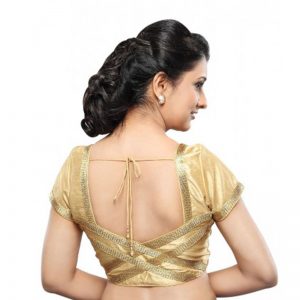 Gold Dupion Silk Lace Work Readymade Blouse