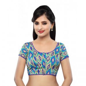 Royal Blue Dupion Silk Printed Readymade Blouse