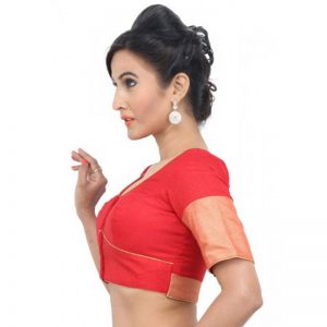 Red Fancy Fabric Zari Bordered Readymade Blouse