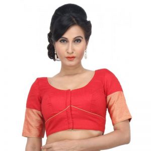 Red Fancy Fabric Zari Bordered Readymade Blouse