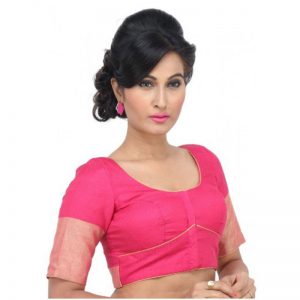 Pink Fancy Fabric Zari Bordered Readymade Blouse