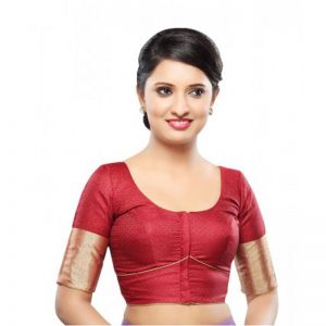 Maroon Fancy Fabric Zari Bordered Readymade Blouse