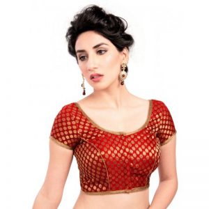 Red Brocade Woven Readymade Blouse