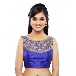 Royal Blue Dupion Silk Zari Work Readymade Blouse