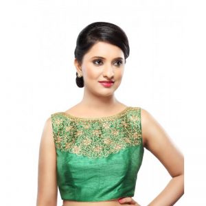 Green Dupion Silk Zari Work Readymade Blouse