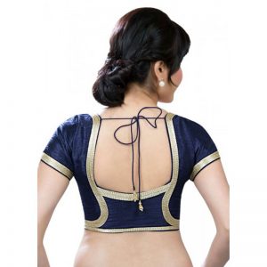 Navy Blue Dupion Silk Lace Work Readymade Blouse