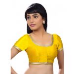 Yellow Dupion Silk Lace Work Readymade Blouse