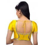 Yellow Dupion Silk Lace Work Readymade Blouse