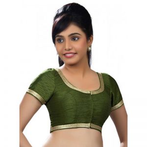 Mehendi Green Dupion Silk Lace Work Readymade Blouse