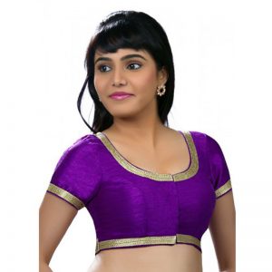 Brinjal Dupion Silk Lace Work Readymade Blouse