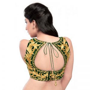 Green Velvet Zari Embroidery Readymade Blouse