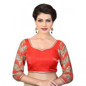 Red Dupion Silk Embroidery Readymade Blouse