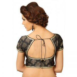 Black Brocade Stone & Zari Work Readymade Blouse