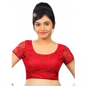 Red Net Woven Readymade Blouse