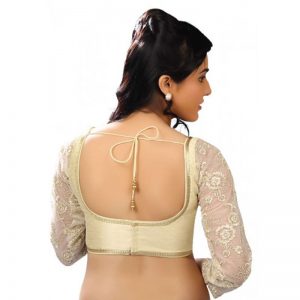 Cream Net Embroidered Readymade Blouse