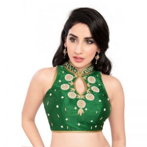 Green Moti Work Fancy Fabric Readymade Blouse