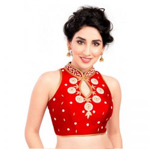 Red Moti Work Fancy Fabric Readymade Blouse
