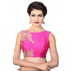 Pink Embroidred Dupion Silk Readymade-Blouse
