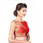 Red Embroidred Dupion Silk Readymade-Blouse