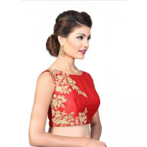 Red Embroidred Dupion Silk Readymade-Blouse