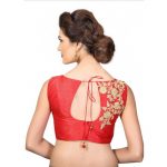 Red Embroidred Dupion Silk Readymade-Blouse