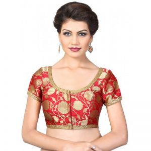 Red Embroidred Brocade Readymade-Blouse