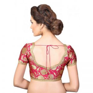 Pink Embroidred Brocade Readymade-Blouse