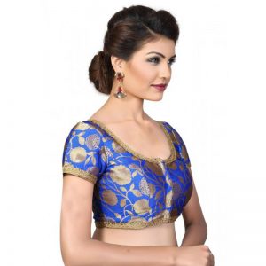 Royal Blue Embroidred Brocade Readymade-Blouse