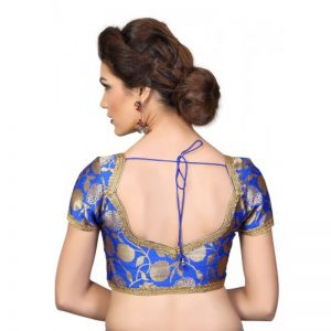 Royal Blue Embroidred Brocade Readymade-Blouse