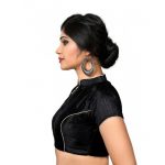 Black Plain Dupion Silk Collar Blouse Readymade-Blouse