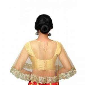 Gold Embroidered Dupion Silk U Neck Blouse Readymade-Blouse