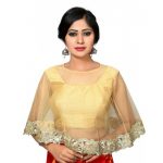 Gold Embroidered Dupion Silk U Neck Blouse Readymade-Blouse