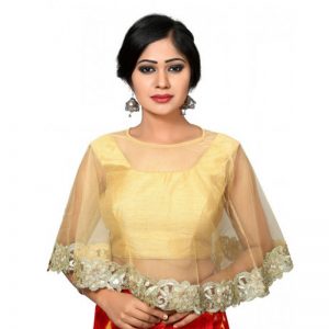 Gold Embroidered Dupion Silk U Neck Blouse Readymade-Blouse