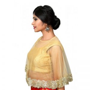 Gold Embroidered Dupion Silk U Neck Blouse Readymade-Blouse