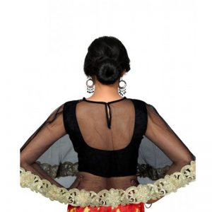 Black Embroidered Dupion Silk U Neck Blouse Readymade-Blouse