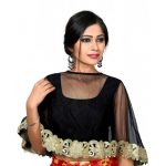 Black Embroidered Dupion Silk U Neck Blouse Readymade-Blouse