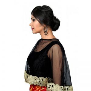 Black Embroidered Dupion Silk U Neck Blouse Readymade-Blouse