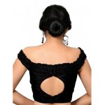 Black Plain Raw Silk Low Cut Off Shoulder Neck Blouse Readymade-Blouse