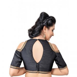 Black Zari Work Dupion Silk Readymade Blouse