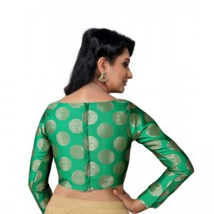 Green Embellished Raw Silk Readymade Blouse
